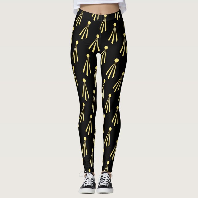 Legging Padrão de Raios de Sol Amarelos no Preto (Frente)