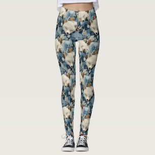 Legging Padrão de Raposas de Inverno Adormecidas com Azul