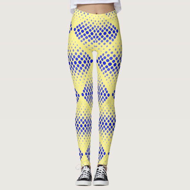 Legging Padrão de rasterização azul 01 Amarelo BG (Frente)