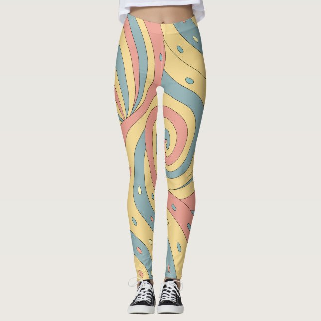 Legging Padrão de Redemoinho de Doces Pastel com Confeitos (Frente)