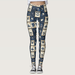 Legging Padrão de Remendo de Ganga de Halloween Gótico