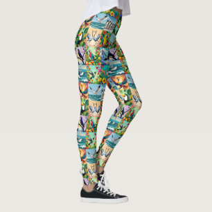 Legging Padrão de Remendo de Pássaros