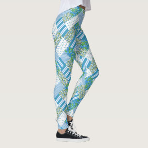 Legging Padrão de Remendo Falso de Blue Morning Glory Chic