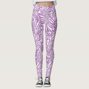 Legging Padrão de repetição de folhas tropicais púrpura pá