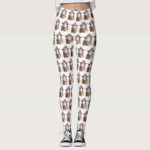 Legging Padrão de Repetição de Ovelha de Natal com Chapéu 