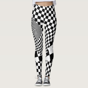 Legging Padrão de reprodução de tabuleiro preto e branco