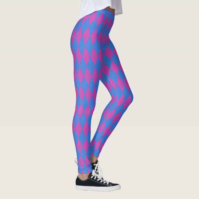 Legging Padrão de retalhamento azul brilhante e magenta fa (Direita)