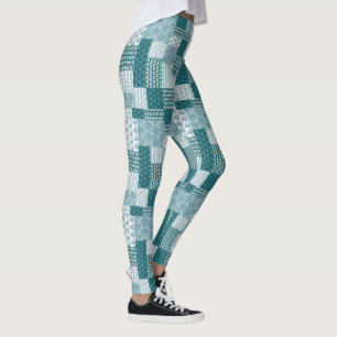 Legging Padrão de retalhamento de fax étnico chic, lacre e