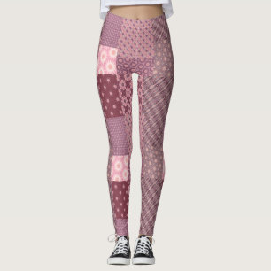 Legging Padrão de retalhamento rosa e borgonha