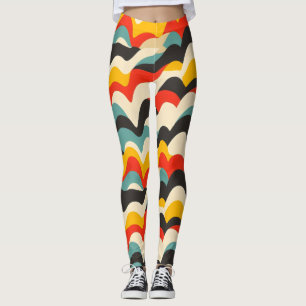Legging Padrão de Retro de Cores de Onda