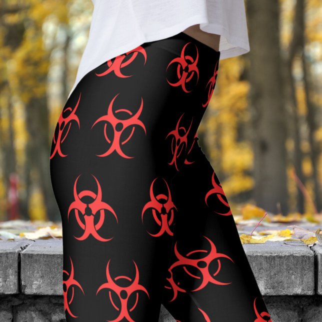 Legging Padrão de Risco Biológico Vermelho e Preto (Biohazard Red on Black Leggings)