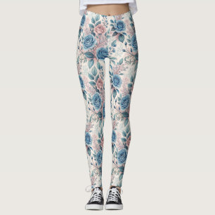 Legging Padrão de Rosa Azul e Rosa Rosa Rosa no Pinto Bran