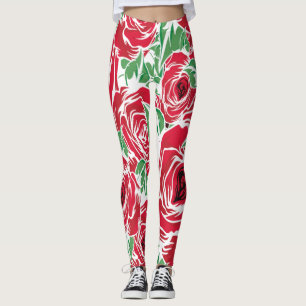 Legging Padrão de Rosa de Vintage Elegante - Floral Vermel