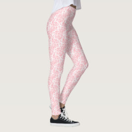Legging Padrão de Rosa Floral Cor-de-Rosa Esbranquiçada