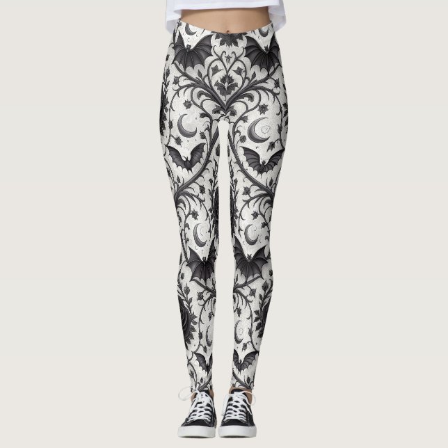 Legging Padrão de Rosa Gótica Escura (3) (Frente)