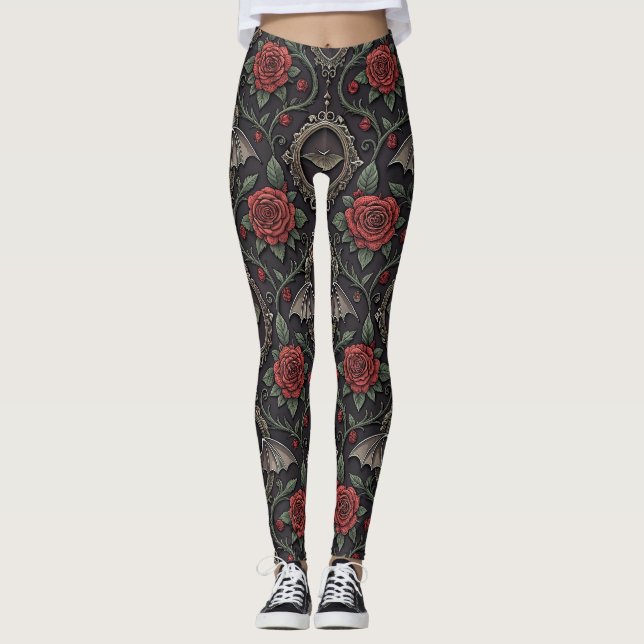 Legging Padrão de Rosa Gótica Escura (4) (Frente)