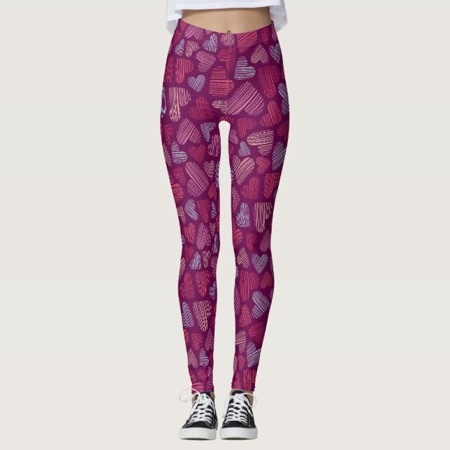Legging Padrão de Rosas, Corações e Mãos (Frente)