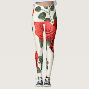 Legging Padrão de rosas de colheita sem costura, design fl