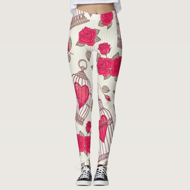 Legging Padrão de Rosas de Gaiolas Florais (Frente)