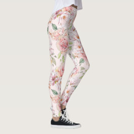 Legging Padrão de rosas de tinta pastel