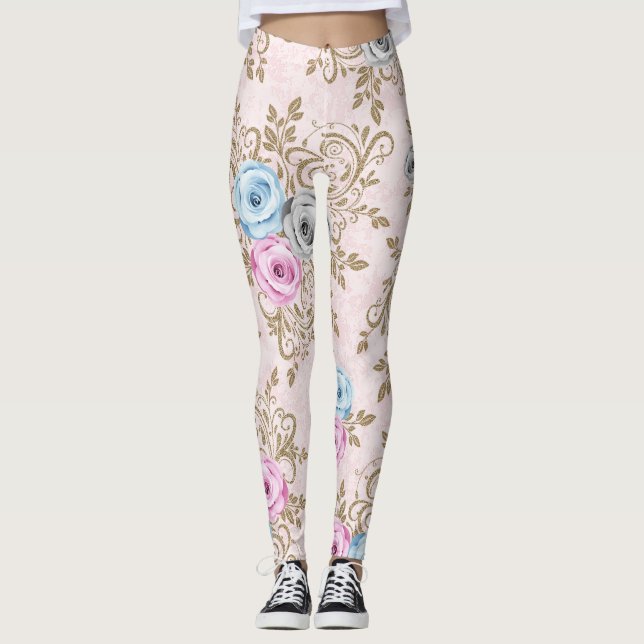Legging Padrão de rosas elegantes (Frente)