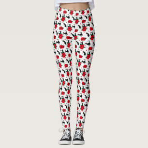 Legging Padrão de Rosas vermelhas de Gatos Pretos Cute Eng