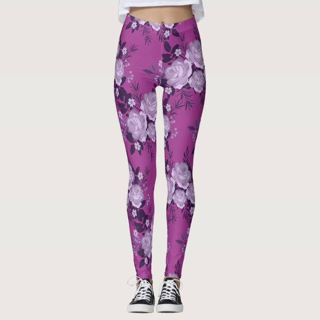 Legging Padrão de Rosas Violet (Frente)