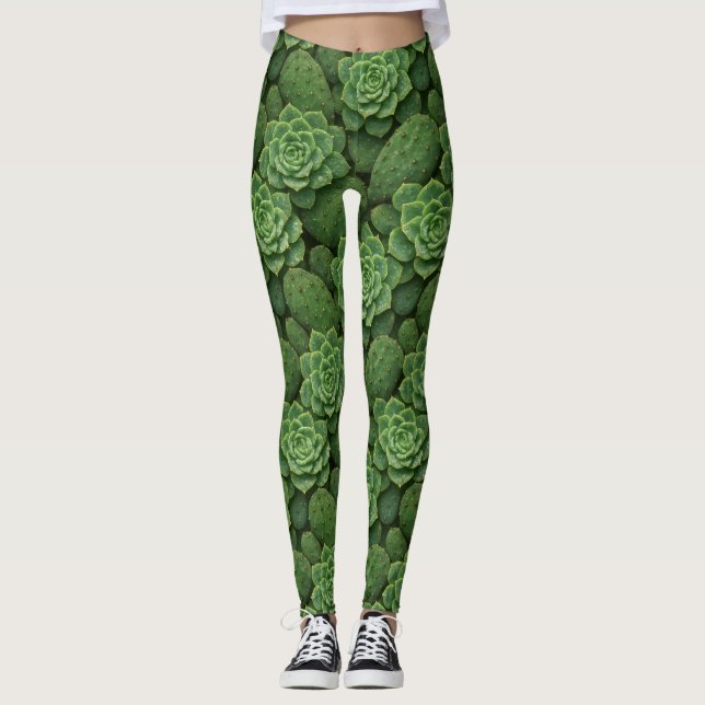 Legging Padrão de Rosetas do Succulent & Cactus com Modo d (Frente)
