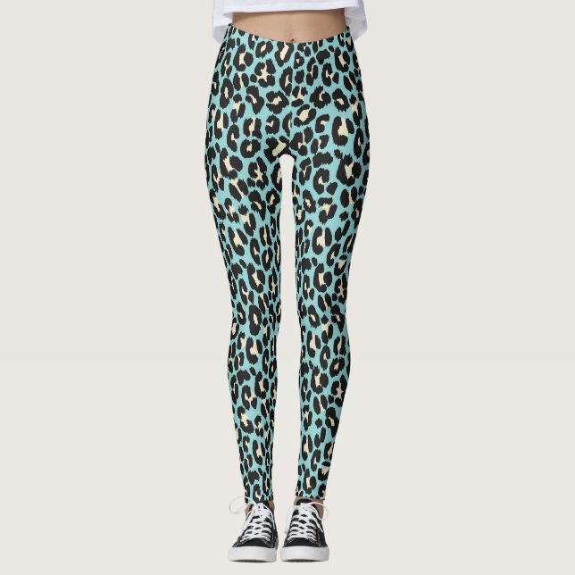 Legging Padrão de Rosetas-Leopardo Azul (Frente)