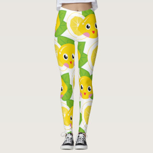Legging Padrão de Rosto de Emoji de Limões Fofos