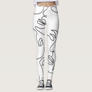 Legging Padrão de rosto de linha abstrato 1