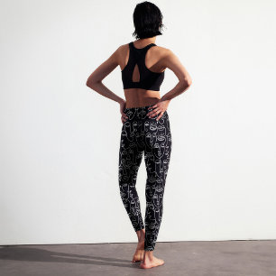 Legging Padrão de rosto preto e branco do Abstrato moderno