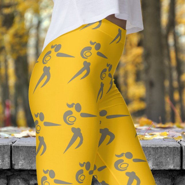 Legging Padrão de Rugby das mulheres amarelas do Vibrante  (Womens Rugby on Yellow Orange Leggings)