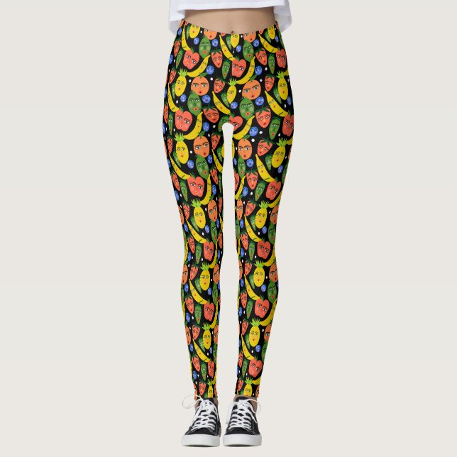 Legging Padrão De Salada De Fruta Engraçado Whimsical (Frente)