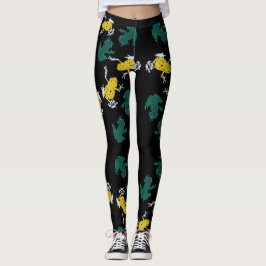 Legging Padrão de Sapos Verdes Amarelas