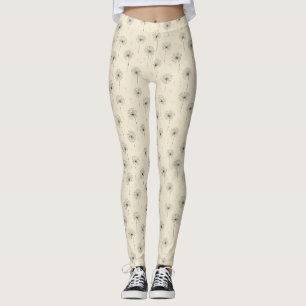 Legging Padrão de Semente de Dente-de-Leão Minimalista Beg