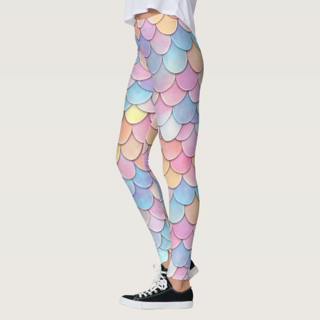 Legging Padrão de Sereia de Escala Colorida (Esquerda)