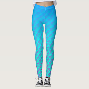 Legging Padrão de Sereia em Azul Aqua e Roxo