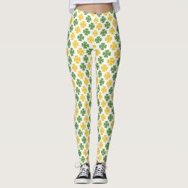 Legging Padrão de Shamrock Amarelo Verde e Ouro