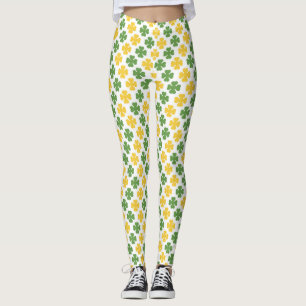 Legging Padrão de Shamrock Amarelo Verde e Ouro