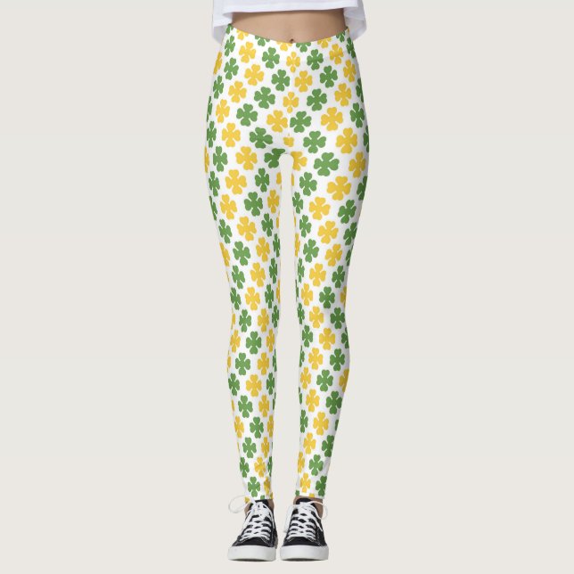 Legging Padrão de Shamrock Amarelo Verde e Ouro (Frente)