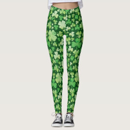 Legging Padrão de Shamrock de Aquarela Verde do Dia de São
