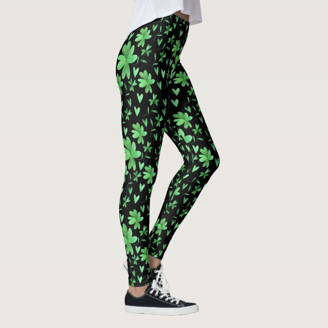 Legging Padrão de Shamrock irlandês | Verde e preto (Direita)