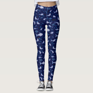 Legging Padrão de silhueta de tubarão azul