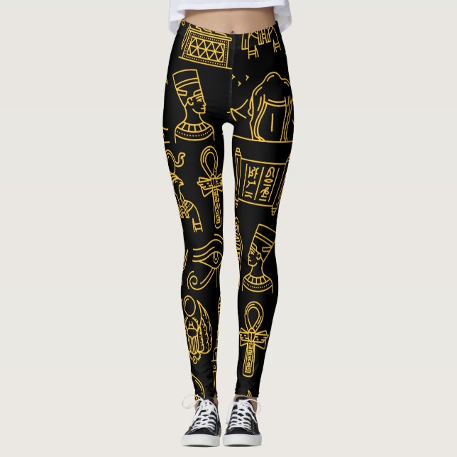 Legging Padrão de Símbolo Hieroglífico Egípcio (Frente)