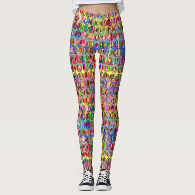Legging padrão de símbolos de paz multicoloridos (Frente)