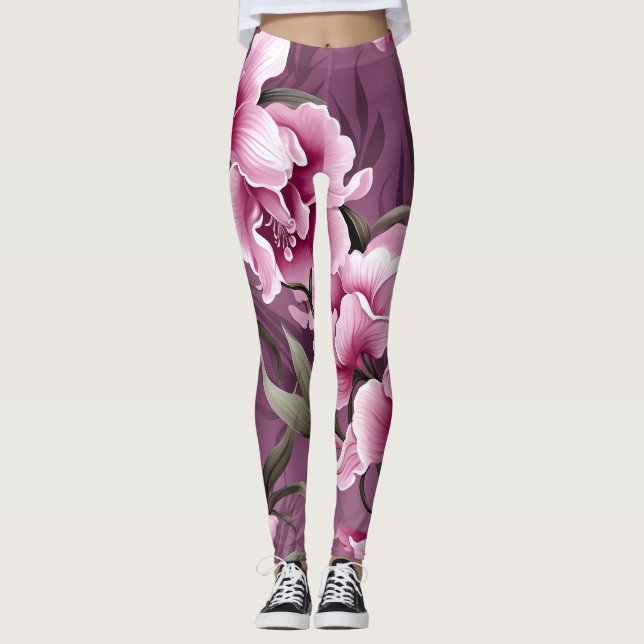 Legging Padrão de Sinfonia de Orquídeas (Frente)