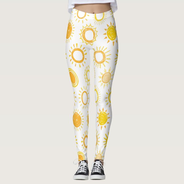 Legging Padrão de sóis de porta desenhada à mão (Frente)