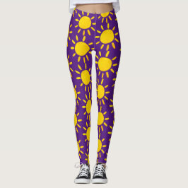 Legging Padrão de Sol Amarelo Abstrato Legal de Verão Roxo