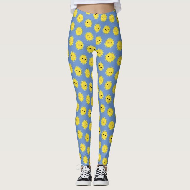 Legging Padrão de Sol Sorridente Kawaii Fofo (Frente)